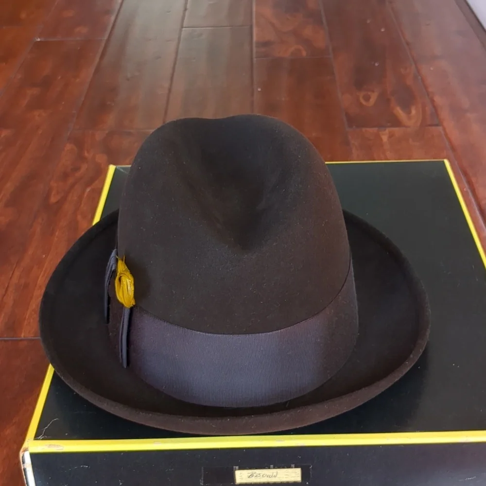 MEN'S VINTAGE DOBBS FELT BROWN FEDORA SIZE 6 7/8 - Picture 3 of 16